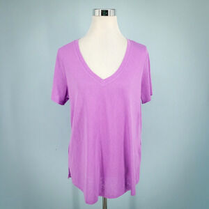 Athleta Size Large L Purple Breezy Scoop V Neck Short Sleeve Modal Knit Top Tee